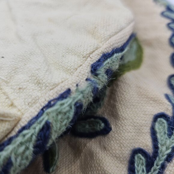 Vintage Handmade Crewel Embroidery Round Pillow Cover 12" Blue Thistle Design - Picture 4 of 14